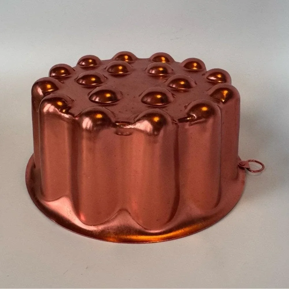 VTG 50s 60s Mirro Jell-o Cake Mold Aluminum 1 Tier Dots Copper Color Kitchen MCM